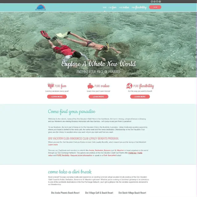 Divi Vacation Club website